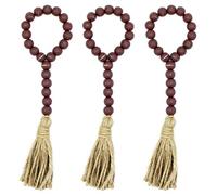 CVHOMEDECO. Wood Bead Garland with Tassels 3 PCS Farmhouse Rustic Wooden Prayer Beads String Wall Hanging Accent for Home Festival Decoration. Brown Distressed
