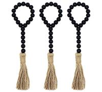 CVHOMEDECO. Wood Beads Garland with Tassels 3 PCS Farmhouse Rustic Wooden Prayer Bead String Wall Hanging Accent for Home Festival Decor. Black