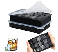 CVIUYO 2P Silicone Ice Cube Tray, Food Grade & BPA Free Ice Cube Tray with Lid, Flexible Food Moulds Silicone Easy Release, Square 15 Ice Cub Per Tray for Whisky, Drinks and Baby Foods (Black)