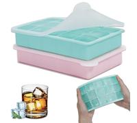 CVIUYO 2P Silicone Ice Cube Tray, Ice Cube Moulds with Non-Spill Lids, Food Grade & BPA Free, Stackable Square 15 Ice Cub Per Tray for Whisky, Drinks and Baby Foods (Mint Green, Pink)