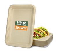 CVIUYO 30Pack 14 Inch Disposable Paper Plates, Heavy Duty Food Trays, 100% Biodegradable Compostable Large Plates for Crawfish, BBQ, Dessert, Party, Birthday