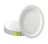 CVIUYO Oval Paper Plates 30 Pack, 100% Compostable Bagasse Fiber Disposable Heavy Duty White Paper Tray, 10" x 12" Large Biodegradable, Eco-Friendly Disposable Meal Tray