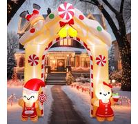 Cvkwe 10 FT Outdoor Inflatable Christmas Decorations, Gingerbread Inflatable Christmas Arch with LED and Candy, Blow up Xmas Decorations for Yard Lawn Party Outdoor Displays