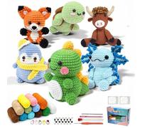 Cvkwe 6PCS Crochet Kits for Beginners Adults, Crochet Animals Kit, DIY Knitting Kits for Adults and Kids, Attached Step-by-Step Video Tutorial, Great Choice Knitting Set for Manual Lovers Gifts