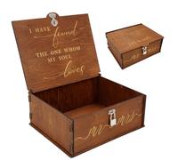 Cvkwe Assembling Wooden Wedding Memory Box, Brown Wedding Keepsake Boxes for Presents, Picture Letter, 25.7 x 20.9 x 10.2 cm Lockable Storage Box Keepsake with Engraved Pattern for Friends Lover Gift