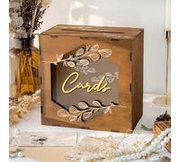 Cvkwe Brown Wedding Card Box with Clear Acrylic Window, Wooden Money Gift Box for Wedding Reception, Rustic Wedding Post Box for Cards Envelopes, Decorations for Party Birthday & Bridal Shower