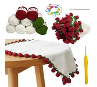 Cvkwe Crochet Flower Bouquet Rose Blanket, 70cm Flower Blanket DIY Crochet Kit with Yarn and Tools Instruction, Rose Bouquet Knitting Kit for Beginners, Lovers, Home Décor & Thoughtful Gifts