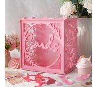 Cvkwe Pink Wedding Card Box with Acrylic Window, Elegant PVC Gift Box for Wedding Decorations for Reception, Memory Boxes Keepsake for Reception, Anniversary, Birthday Party, Baby Shower Decorations