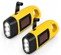 CVMGO 2PCS Wind Up Portable Camping Torch Super Bright Wind Up LED Torch Multi Function Solar Hand Crank Flashlight with Carabiner Hook for Climbing and Hiking Outdoor (Yellow) [Energy Class