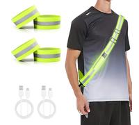 CVMGO LED Reflective Running Gear, High Visibility Adjustable Night Running Safety Gear with 4PCS Armband Rechargeable Light Up Reflective Belt for Runners Walkers Men Women Family Outdoor Activities