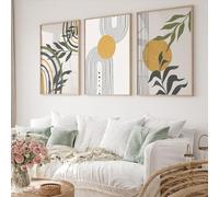 CVMINY 3 Pictures Set-Boho Art Prints Abstract Landscape Poster Bundle Line Art Rainbow Plant Wall Pictures Sun Leaf Paintings Kitchen Bedroom Canvas Decor-40x50cm (No Frame)