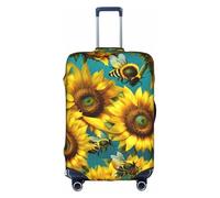 Cvnbmakk Sunflower Bees Print Travel Luggage Cover, Waterproof And Dustproof Protective Cover For 18-32 Inch Suitcases, White, L