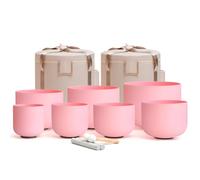 CVNC 432HZ 6-12 Inch Pink Color Frosted Quartz Crystal Singing Bowls Chakra Set of 7 with Carry Case Bags for Sound Healing and Meditation