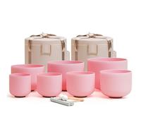 CVNC 432HZ 6-12 Inch Pink Color Frosted Quartz Crystal Singing Bowls Chakra Set of 7 with Carry Case Bags for Sound Healing and Meditation