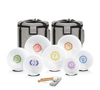 CVNC 432HZ 7-12 Inch Chakra Symbol Design Frosted Quartz Crystal Singing Bowl with 2 PCS Travel Carry Case Bag for Sound Healing