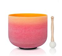 CVNC 440HZ 8 Inch Rainbow Colored E Note Solar Plexus Chakra Frosted Quartz Crystal Singing Bowl for Sound Healing and Meditation