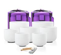 CVNC 6-12 Inch Set Of 7 Pcs Frosted Quartz Crystal Singing Bowls with 2 Pcs Carrying Case Bag Sound Healing Meditation