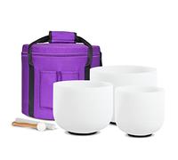 CVNC 7"G+9"E+11"C 3 PCS Frosted Crystal Singing Bowls Set with Free Bag Mallets & Rubber O-rings for Sound Healing Bath Therapy Meditation Yoga Instrument Zen