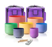 CVNC Set Of 7 PCS 440HZ 6-12 Inch Colored Frosted Chakra Quartz Crystal Singing Bowls Sound Healing Instrument with 2 PCS Travel Carry Case Bag for Meditation