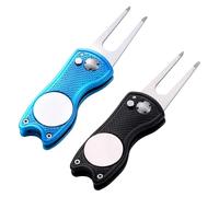 CVNRCLP 2-Pack Metal Foldable Golf Divot Repair Tool with Pop-Up Button and Magnetic Ball Marker - Unique Fish Design,pitch mark repair tool,pitch repair tool golf,golf pitch repairer