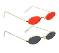 CVNRCLP 2 Pairs Vintage Oval Sunglasses - Stylish Mini Round Eyewear for Women, Girls, and Men - Retro Small Oval Glasses