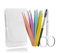 CVNRCLP 6-Piece Eyebrow Tweezers Set - Precision Tweezers for Eyebrow Shaping, Facial Hair Removal, Ingrown Hairs & Splinter/Tick Removal - Includes Scissors & Brush for Men & Women