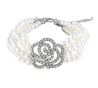 CVNRCLP Adjustable Pet Collar - Elegant Four-Row Pearl & Diamond Neckline with Beautiful Rose Flower Design for Cats and Dogs
