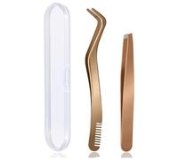 CVNRCLP Golden Lash Applicator Tool Set - 2 Pcs Multifunctional Stainless Steel Tweezers for Cluster & False Eyelashes