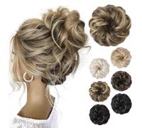 CVNRCLP Messy Bun Hair Piece - Thick, Tousled Updo Elastic Hair Extension for Women - Synthetic Ponytail with Highlights - Light Brown Messy Bun Donut Scrunchie Hair Accessory