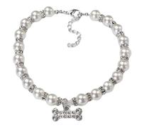 CVNRCLP Stylish 4-Row Pearl Necklace Collar for Dogs & Cats - Sparkling Crystal Rhinestone Heart Pendant Pet Jewelry, Size M for Puppies & Kittens