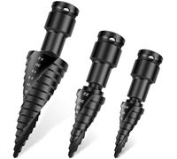 Cvoepobey 3Pcs Step Drill Bit Set, Grooved Step Drill Bit 4-32mm Cone Cutting Spiral Flute
