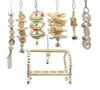 Cvoepobey 7 Packs Bird Parrot Swing Chewing Toys- Natural Wood Hanging Bell Bird Cage Toys Suitable For Small Parakeets Cockatiels Conures Finches Budgie Macaws Parrots Love Birds
