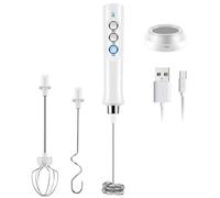 Cvoepobey Frother Whisk,Lattes,Egg Mix, Matcha, Hot Chocolate Hand-Held Milk Frother White with 3 Stainless Steel Whisks