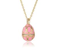 CVOPQBNY Easter Egg Pendant Necklace, Vintage Enamel Easter Eggs Pendant Necklace, Enamel Zircons Egg Glamour Necklace, Spring Holiday Party Accessories, For Women Gift (Pink)