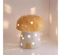 CVQJL Cute Ceramic Mushroom Night Light, Hollowed Mushroom Lamp Small Bedside Table Lamp, Battery Night Light, Kawaii Room Decor for Baby Children Toddlers Women Teen Girls Yellow