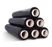 CVS 6 Rolls Black Pallet Wrap 300m x 450mm 20mu Shrink Wrap Rolls Water & Moisture Proof Plastic Wrap For Moving Furniture & Multi-Purpose Uses Heat Shrink Wrap (Black, 300m x 450mm)