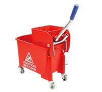 CVS2020.COM 20L Commercial Mop Bucket with Built-in Wringer - Ergonomic Design, Heavy-Duty Cleaning Trolley on Wheels, Easy Emptying & Filling, Efficient Water Removal for Quick Drying (Red)