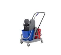 CVS2020.COM 34L Double Mop Bucket Trolley with Strong Wringer, 2 x 17L Clean & Dirty Water Buckets, Heavy Duty Plastic, Metal Handle & Castors - Commercial Cleaning for Hospitals, Schools & Restaurant