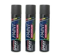 CVS2020.COM Universal Acrylic Black Spray Paint 3x 300ml - Fast Drying Solvent-Based Aerosol for Wood Plastic Glass - UV Resistant, Weatherproof, Rust Protection for Interior & Exterior Use (3)