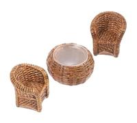CVUTOVO 1 Set Miniature Dollhouse Furniture Set Bamboo Woven Table Chairs Realistic Decor for House Accessories for Crafting Displaying Homes