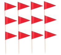 CVUTOVO 100pcs Blank Mini Toothpick Flags Red Solid Triangle Labeling Marking Diy Stick Flags for Cocktail Fruit Cupcakes Toppers Food Decorations