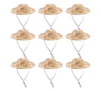 CVUTOVO 10Pcs Handwoven Tiny Straw Doll Hats with Chin Strap, Miniature Mexican Fiesta Sombreros for DIY Crafts and Dollhouse Decorations, 8Cm Diameter Accessories for Dolls