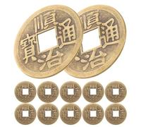 CVUTOVO 12Pcs Chinese Feng Shui Fortune Coins with Traditional Knot, I-Ching Divination Lucky Coins Decoration for Wealth and Success, Vintage Copper Car Hanging Charm