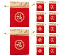 CVUTOVO 12pcs Good Luck Fortune Bag: Chinese New Year Drawstring Bag, Velvet Fabric Fu Character Jewelry Pouch for Horse Lunar New Year, Party Favors Style A