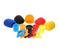 CVUTOVO 15pcs Microphone Windscreen Sponge Covers with Anti-roll Rings and Bottom Protective Caps, Mixed Colors, Mic Stabilizing and Dustproof Accessories for Vocal Booth and Random Color