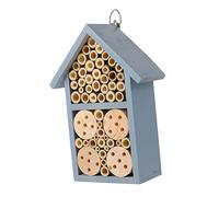 CVUTOVO 1Pc Decorative Wooden Insect House Outdoor Bee Nest Shelter for Garden Nature Inspired with Wrought Hooks Safe Nesting for Bees and Insects Blue Color