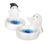 CVUTOVO 2 Pcs Ceramic Ghost Candle Holders Cute Halloween Tealight Candlesticks for Indoor Party Mantel Table Decor Compact Sturdy Ceramic Figurines for Birthday and Everyday Use