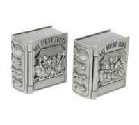 CVUTOVO 2 Pcs Metal Keepsake Boxes for First Tooth and Lanugo Storage Flannelette Lined Tooth Treasure Chest with Animal Patterns Gift for Baptism Birthday Christmas