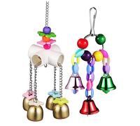 CVUTOVO 2Pcs Bird Bell Toy Set Colorful Hanging Chewing Bell for Parrots Budgies and Conures Safe and Robust Cage Accessory for Interactive Play Random Color