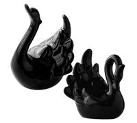 CVUTOVO 2pcs Ceramic Swan Figurines Decorative Desktop Ornaments Smooth Surface Nordic Style Home Craft Decor Black Upright Bowed Design